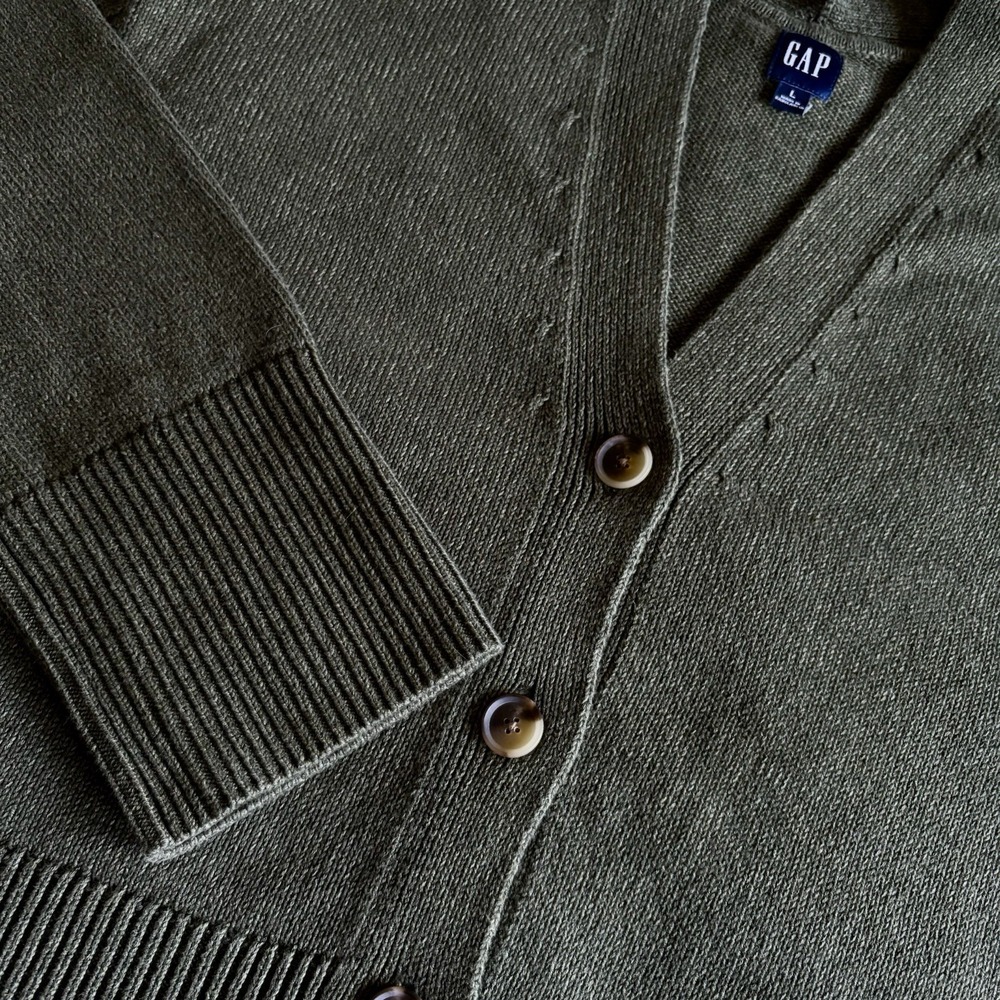 Gap 24/7 Split Hem Cardigan Olive "Deep Depth" Green Women's L Grandpacore EUC - Picture 4 of 13
